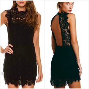 Free People Intimately Black Lace Open-Back Mini Dress, Size Medium
